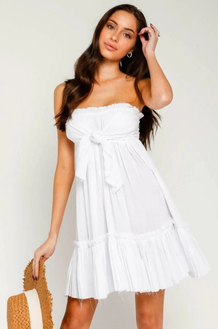 Canyon Sunset White Strapless Mini Dress M | Boho Pink
