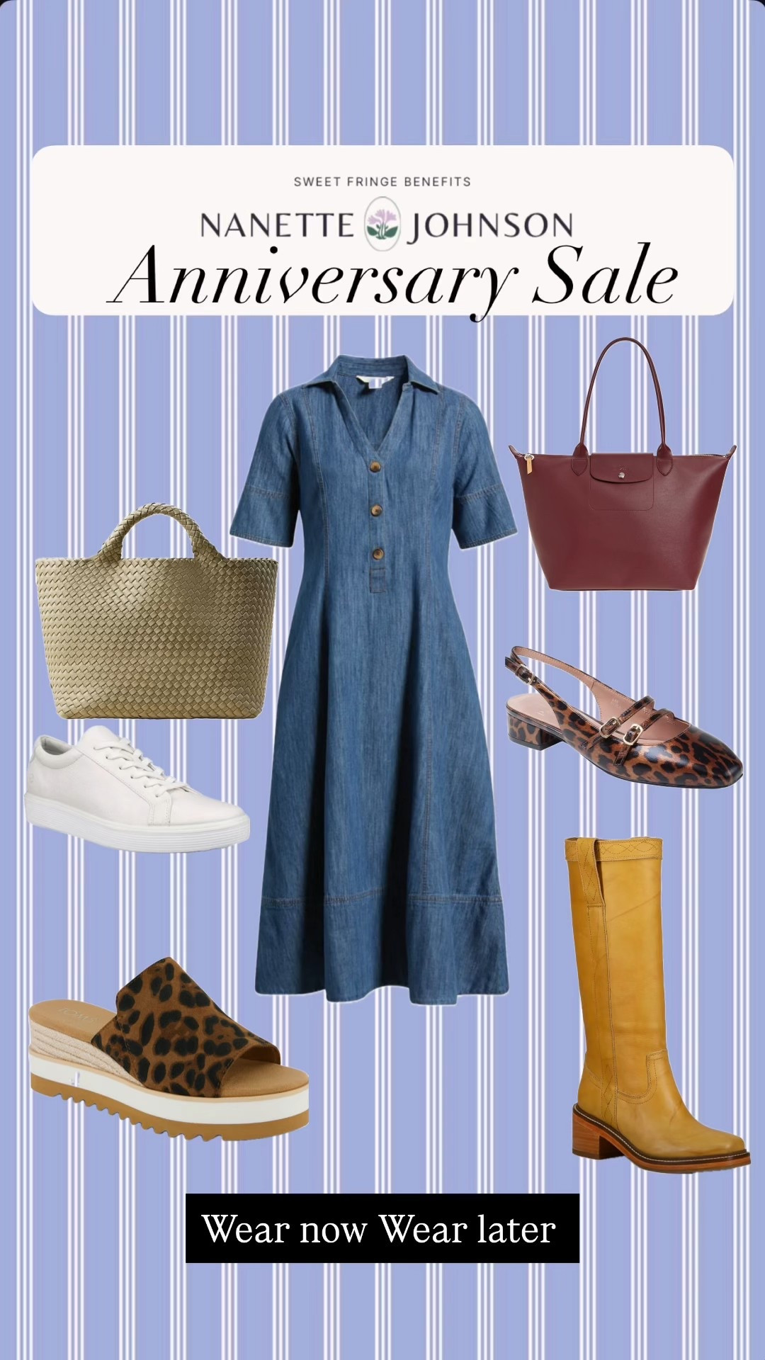 Nordstrom anniversary sale wear now wear later 
Love love these shows and boots with this denim dress that you can wear right now. Caslon is a great Nordstrom store brand. 

Frye boots toms leopard wedges Ecco sneakers slingbacks 

#LTKOver40 #LTKShoeCrush #LTKSaleAlert