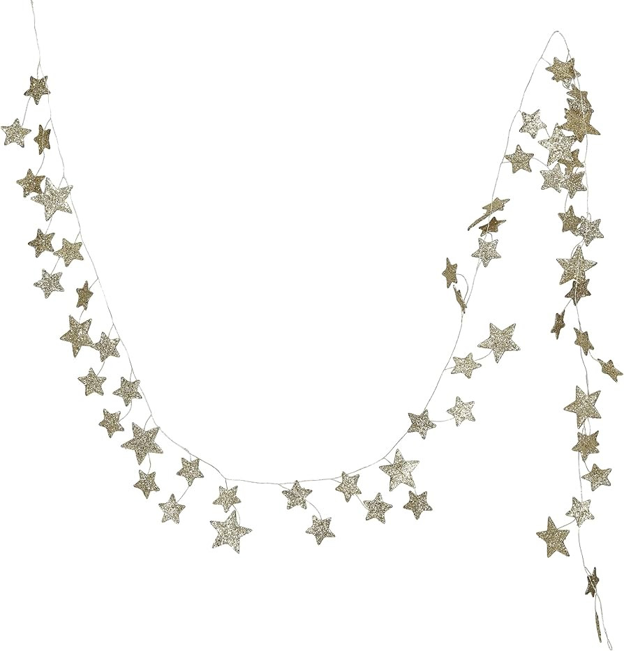 Creative Co-Op Decorative Glitter Paper Star Garland, Gold Color | Amazon (US)