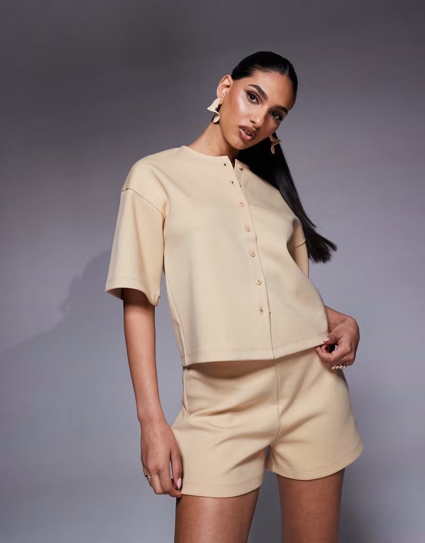 ASOS DESIGN boxy half sleeve interlock shirt co ord in lemon-Yellow | ASOS (Global)