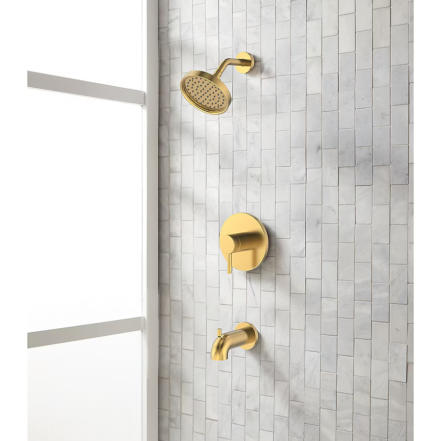 allen + roth Harlow Brushed gold 1-handle Single function 6-in Round Bathtub and shower Faucet wi... | Lowe's