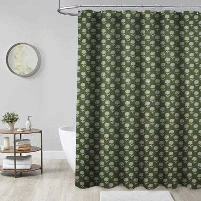 Traditional Block Print Shower Curtain | Handmade Mixed Linen | Bathroom Essential, Rohini, Green | Wayfair North America