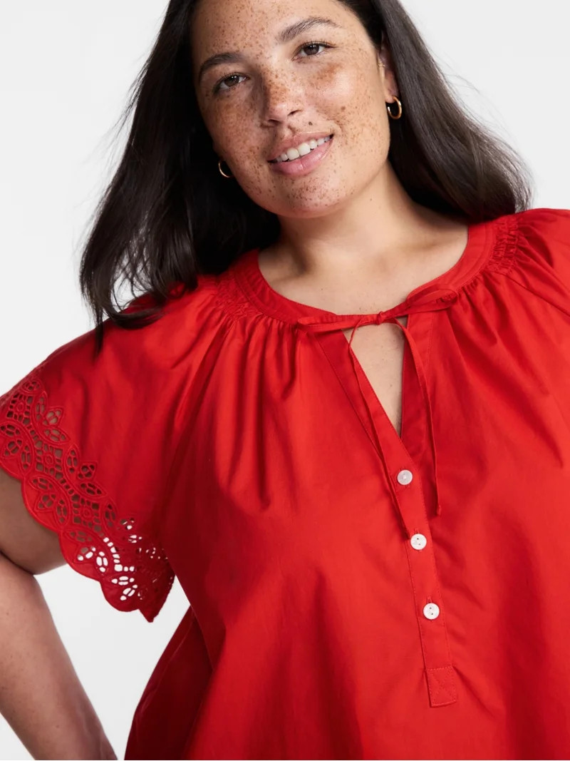 Terra & Sky Women's Plus Short Sleeve Eyelet Top , Sizes 0X-4X | Walmart (US)