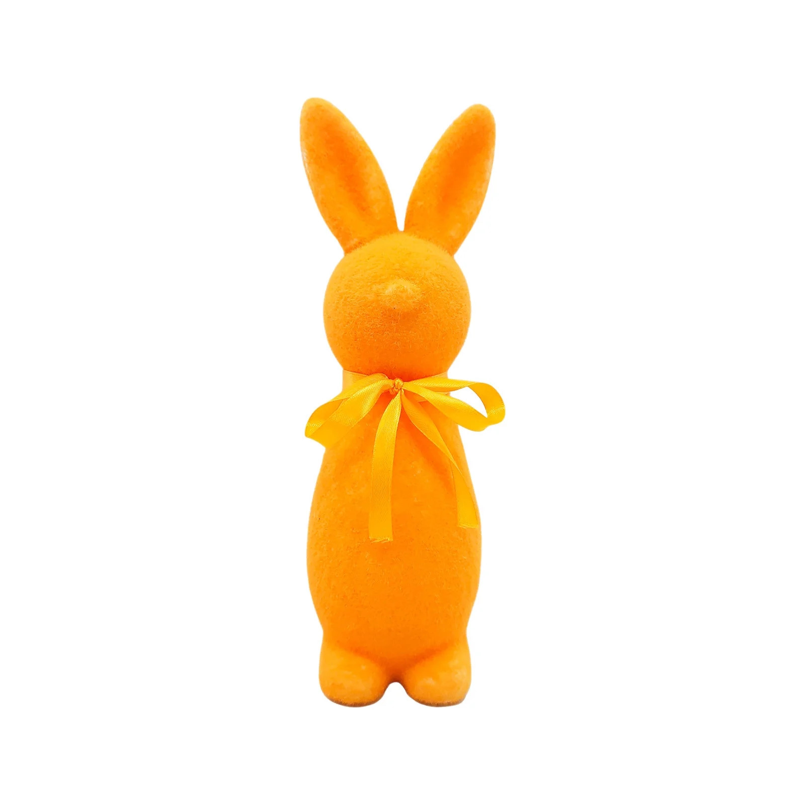 Orange 8.6-Inch Flocked Easter Bunny With Bow For Tabletop Decor In Three Color Options | Walmart (US)