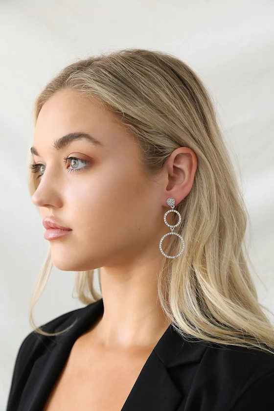 Glam Girl Silver Rhinestone Circle Earrings | Lulus (US)