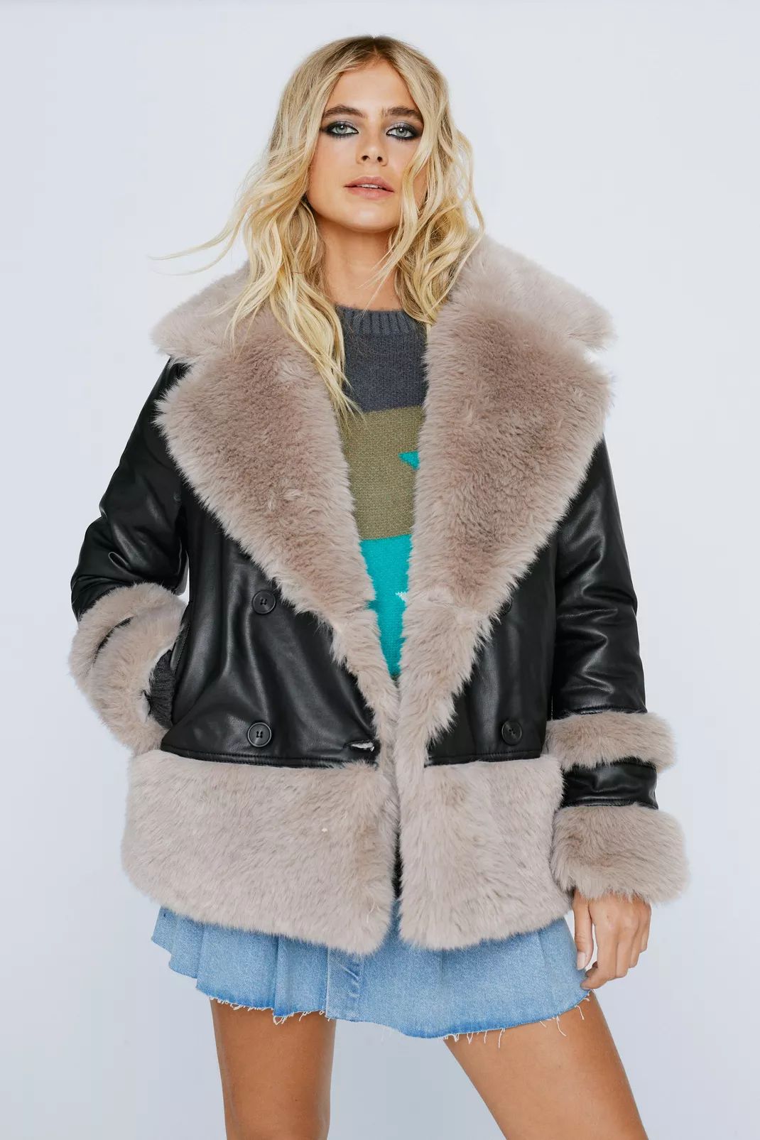 Faux Fur Detail Faux Leather Aviator Jacket | Nasty Gal (US)