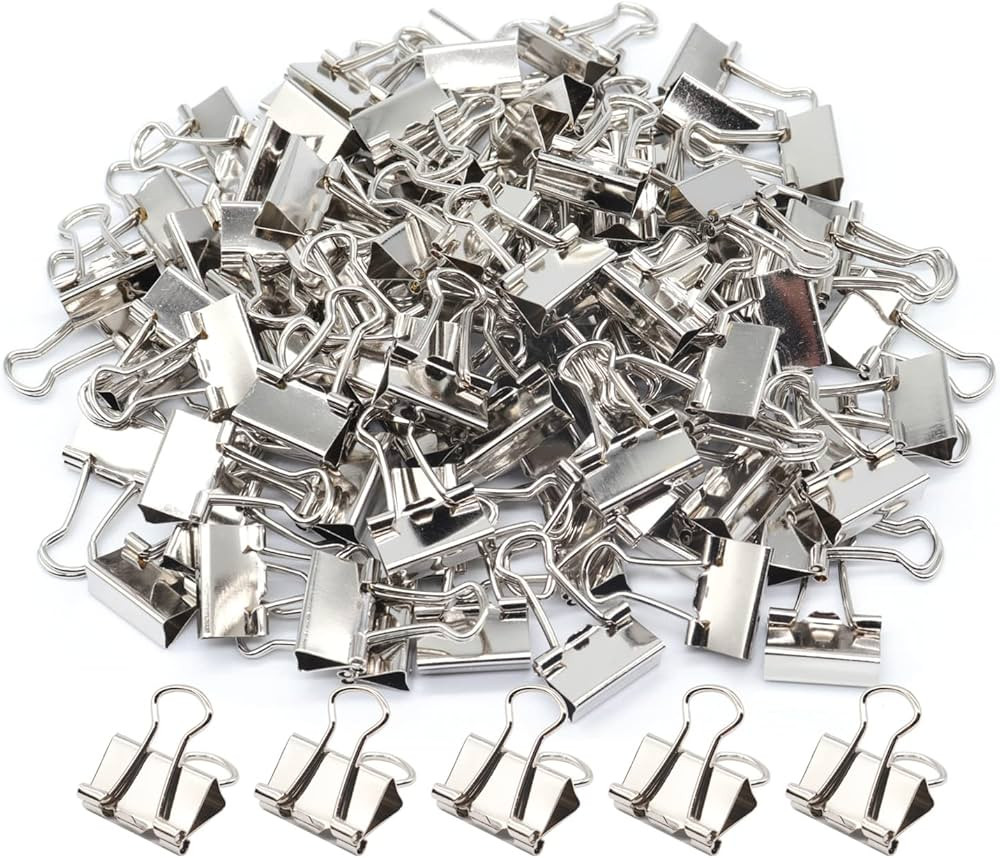 Silver Binder Clips, Mini Paper Clip, Small Paper Clamps 15mm (5/8 inch), 100 Pack Micro Size Off... | Amazon (US)