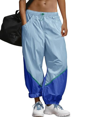 Fisoew Womens Baggy Wide Leg Pants Casual Elastic Waist Color Block Loose Workout Track Pants with Pockets Blue | Amazon (US)