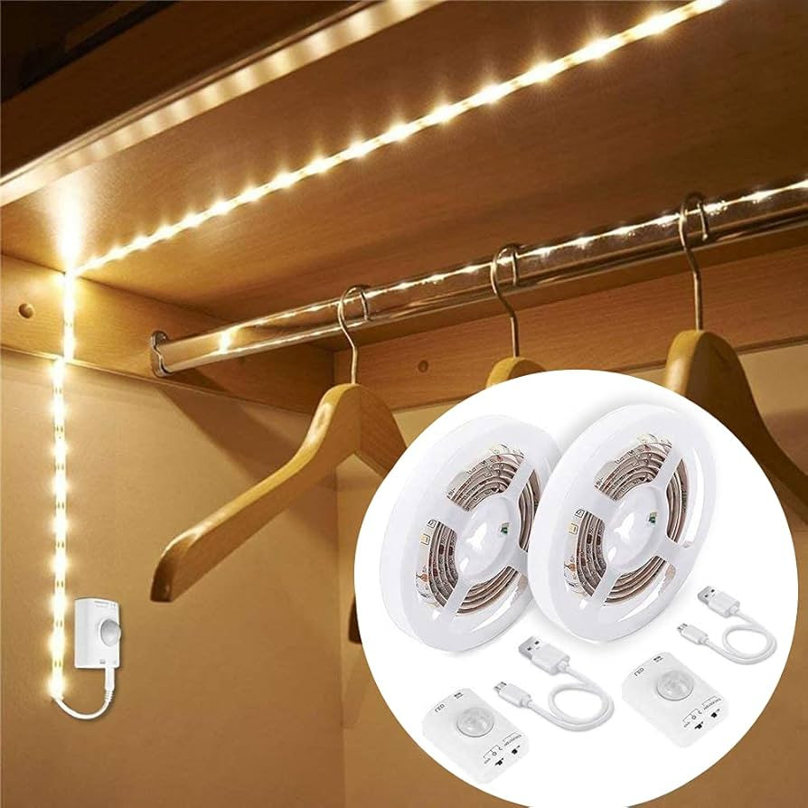 2 Pack Warm White Motion Sensor LED Strip Lights with Rechargeable 3.28ft, LED Closet Light Gun S... | Amazon (US)