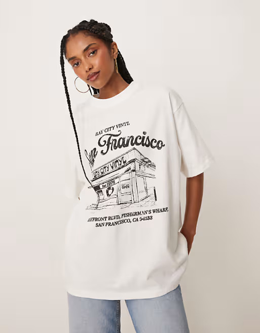 ASOS DESIGN oversized t-shirt with San Francisco graphic in coconut milk | ASOS | ASOS (Global)