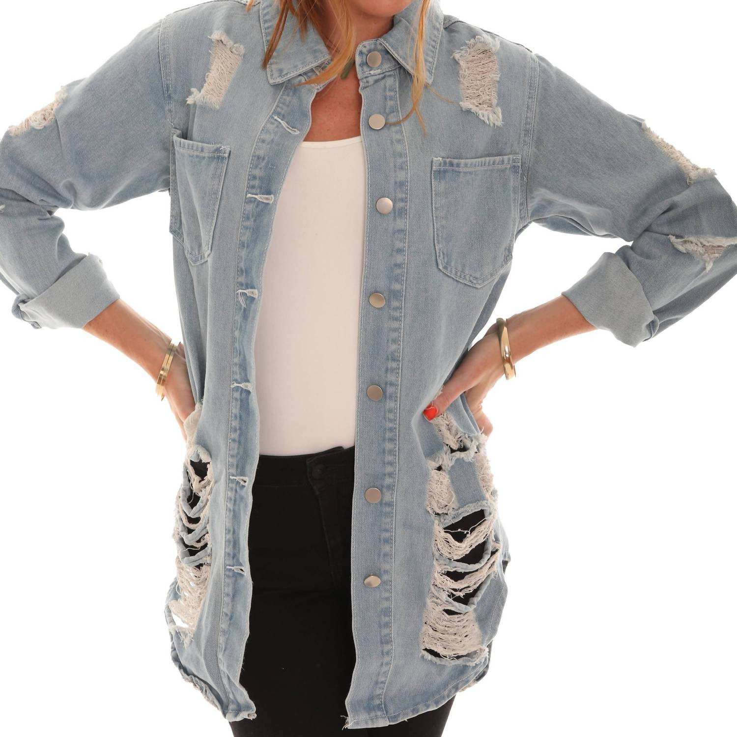 Distressed Denim Jacket In Light Denim | Shop Simon