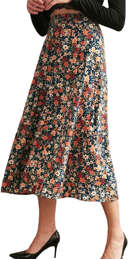 Amazon.com: Milumia Womens Vintage Dalmatian Print A Line High Waist Flare Flowy Midi Skirt (C Di... | Amazon (US)