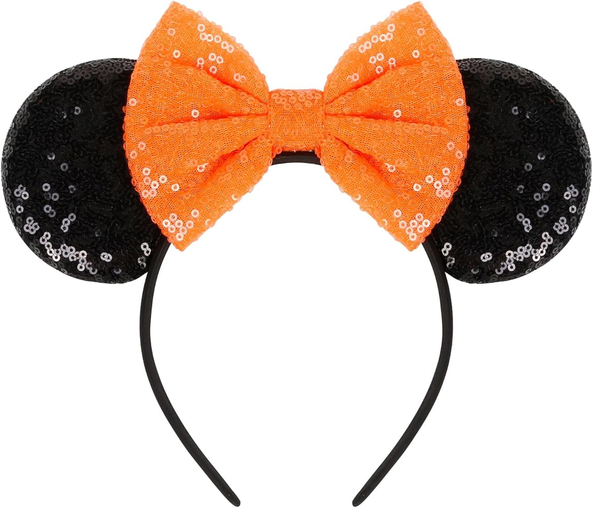 WOVOWOVO Halloween Mouse Ears Headbands for Women Orange Bow Mouse ear Headband Sequin Hairbands ... | Amazon (US)