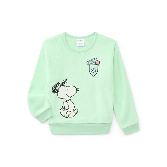 Snoopy Girls Graphic Plush Sweatshirt with Embroidery, Sizes 4-16 | Walmart (US)