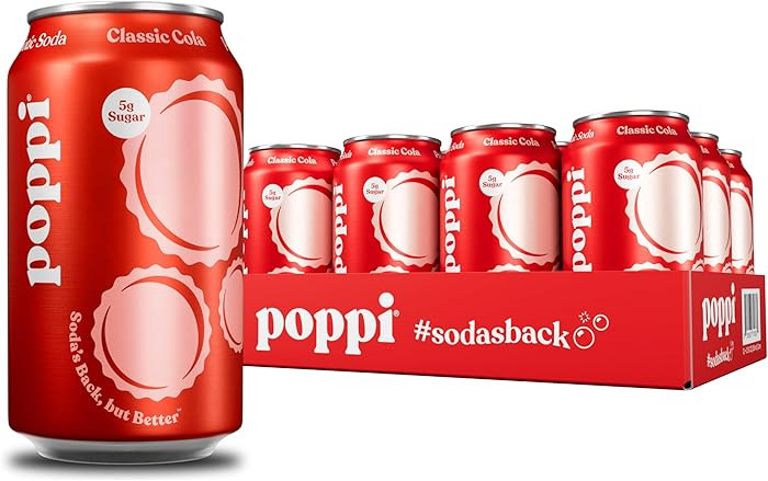 Poppi Prebiotic Soda, Sparkling Water & Fruit Juice, Classic Cola, 12 Oz, 12 Pack | Amazon (US)