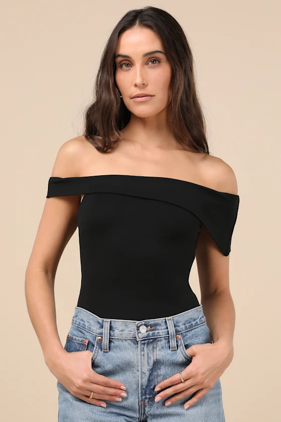 Lorina Black Asymmetrical Off-the-Shoulder Top | Lulus