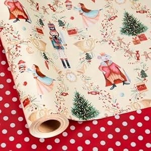 Burymento Christmas Wrapping Paper, Reversible Nutcracker, Dot Design Gift Wrapping Paper Suitabl... | Amazon (US)