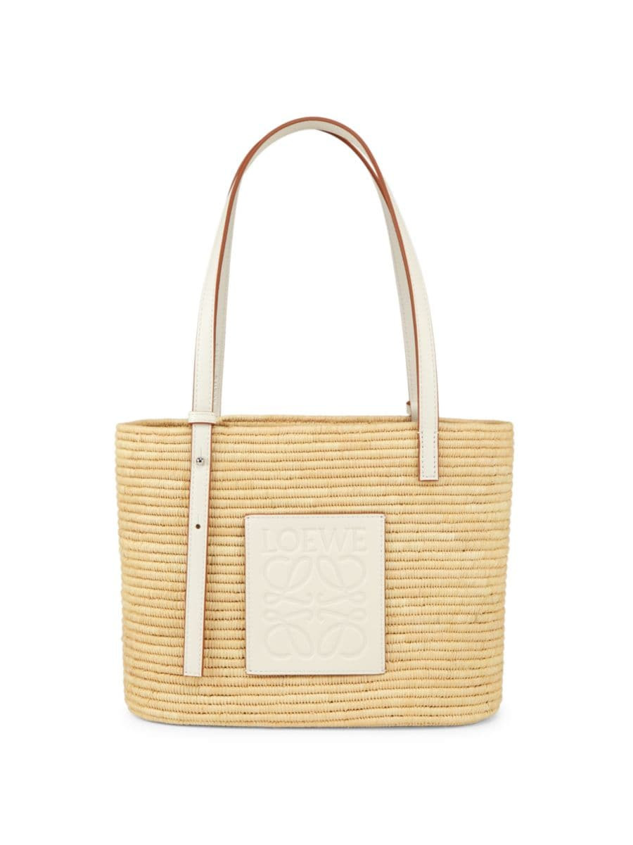 Paula's Ibiza Small Square Leather-Trimmed Raffia Basket Bag | Saks Fifth Avenue