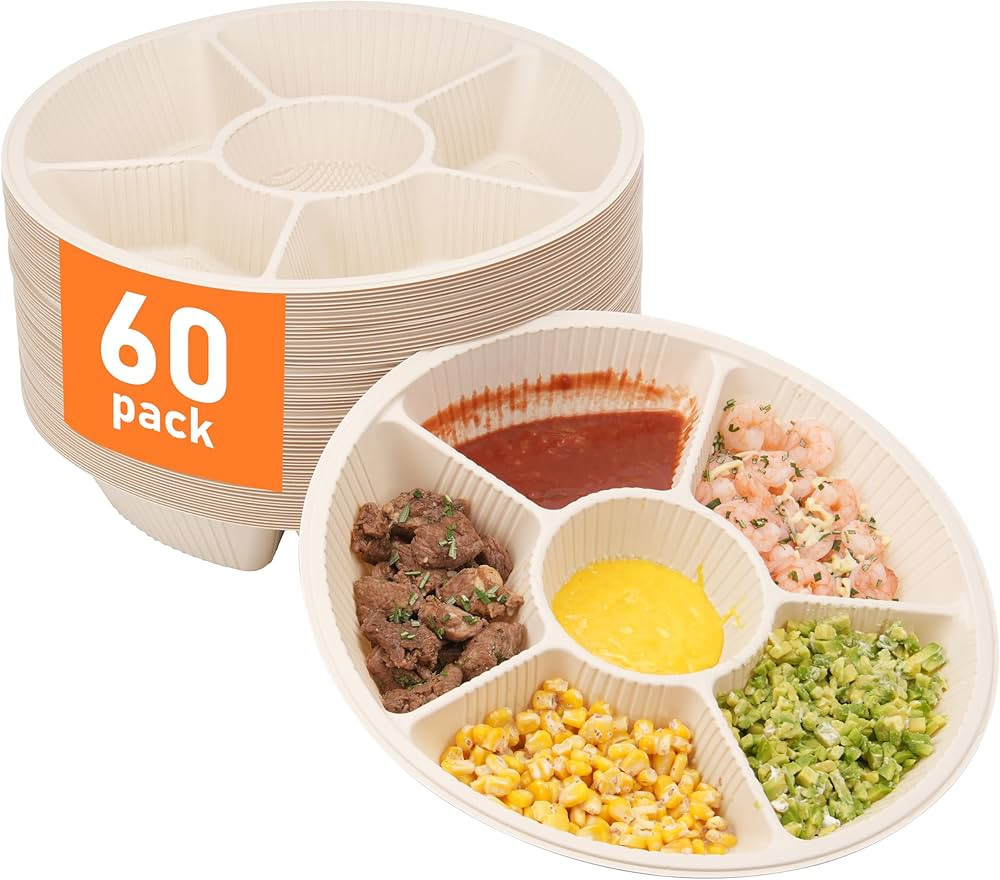 60 Pcs Disposable Taco Toppings Serving Trays, Cornstarch Serving Tray with 6 Deep Compartments, ... | Amazon (US)