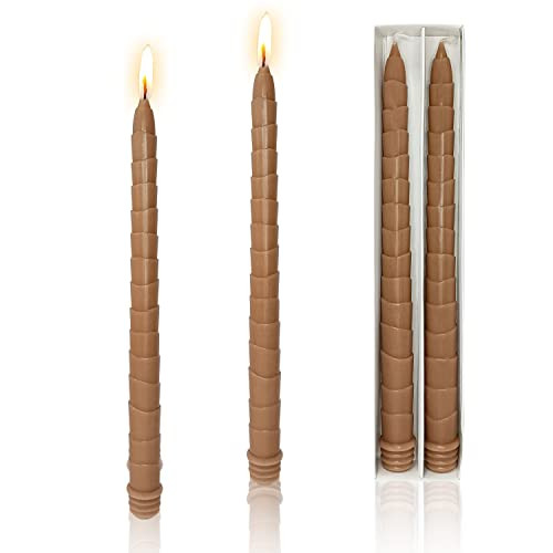 Brown Twisted Taper Candles Unscented - 12 Inch Tall Taper Candles for Autumn Halloween Christmas Home Dinner Wedding Party Decoration | Amazon (US)