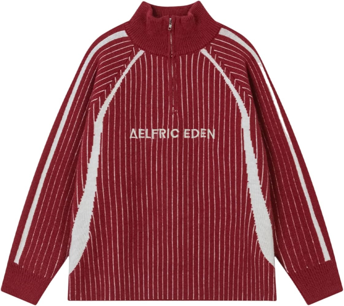 Aelfric Eden Vintage Striped Quarter Zip Sweaters Knit Long Sleeve Drop Shoulder Pullover Sweater... | Amazon (US)
