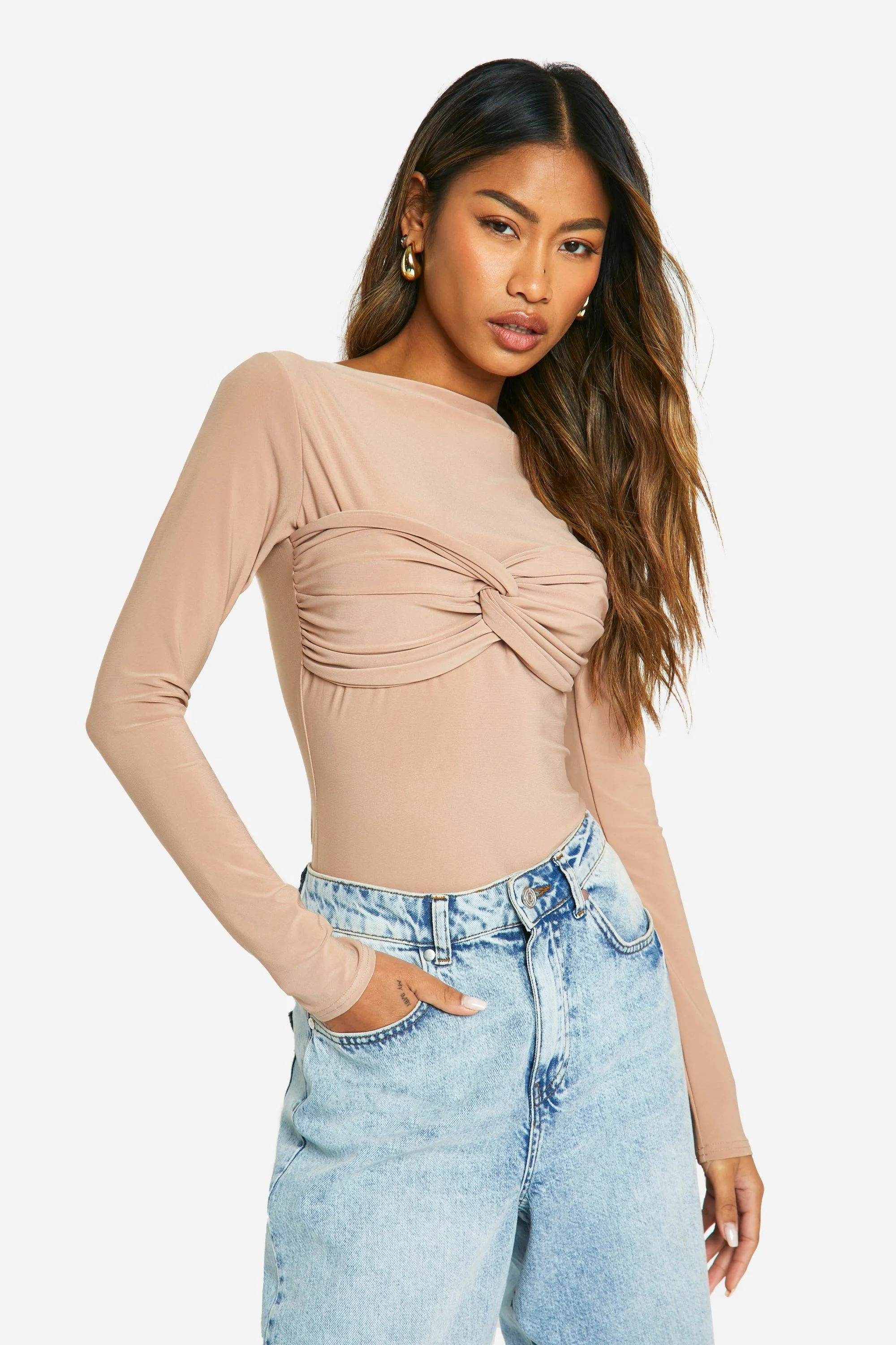 Double Slinky Knot Front Bodysuit | boohoo (US & Canada)