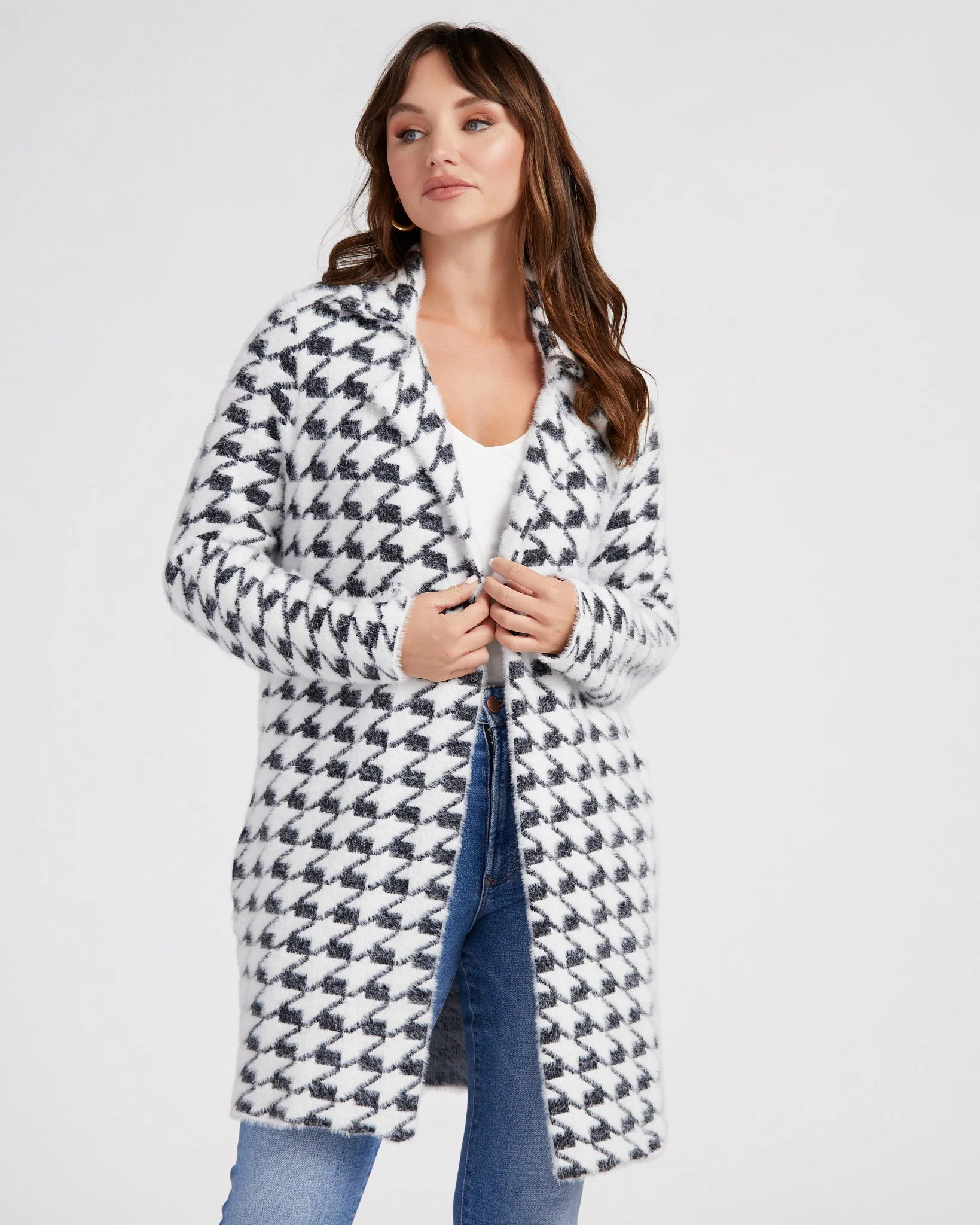 Houndstooth Plush Sweater Coatigan | Wantable