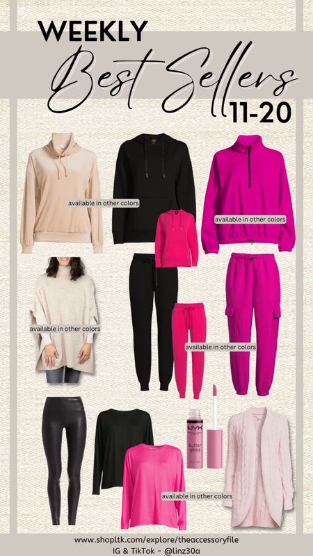 This past week’s 11-20 best sellers.

Winter fashion, winter outfits, gifts for her, fleece pullover, fleece cargo pants, poncho, lip gloss, viral super soft hoodie and joggers set, funnel neck top, cardigan, faux leather leggings  

#LTKHoliday #LTKfindsunder100 #LTKSeasonal