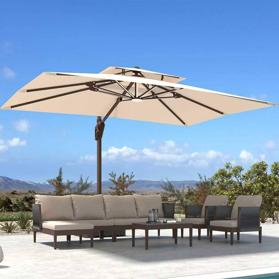 10' X 13' Patio Umbrella with Weighted Base and LED Lights Outdoor Cantilever Large Rectangle Off... | Amazon (US)