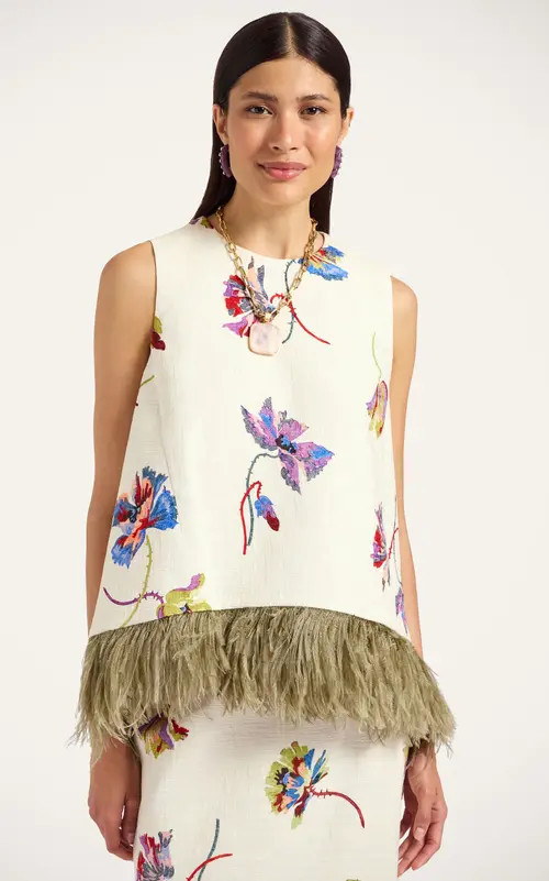 La DoubleJ La Scala Top With Feathers Infiorata White at Nordstrom, Size X-Small | Nordstrom