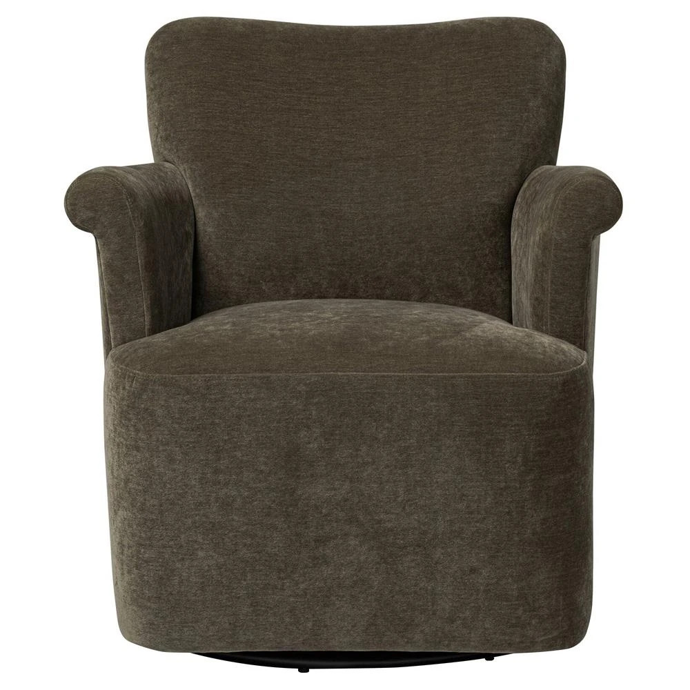 Camellia Malmo Olive Velvet Swivel Chair | Kathy Kuo Home