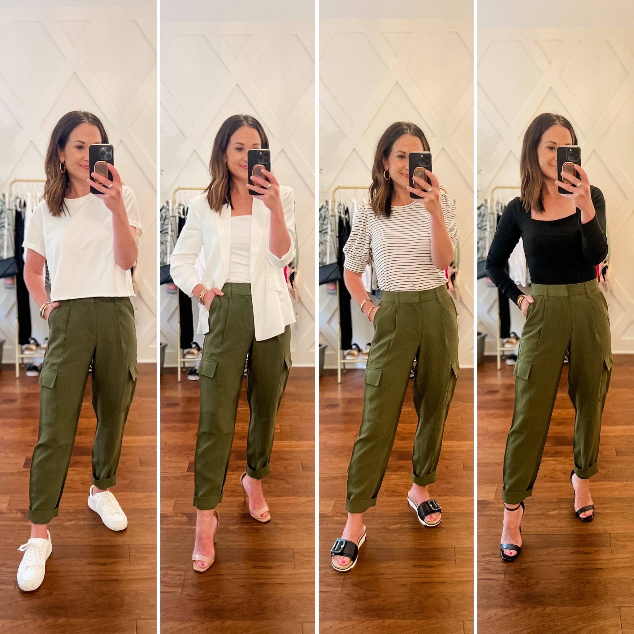 Target cargo pants 4 ways / casual, work, date night - wearing a size 0 - use code blair10 for 10% off blazer at six fifty clothing 

#LTKworkwear #LTKFind #LTKunder100