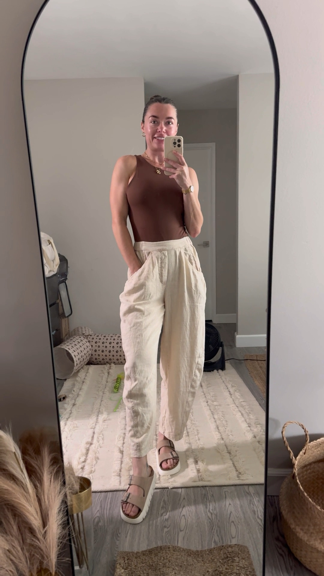 BRB I’m busy frolicking in my High Road Pull-On Barrel Pants from Free People 👏🏻 Low key obsessed!!

I’m a little neutral Aladdin and I LOVE it!! 
🤎🤎🤎🤎🤎

Im wearing a size medium in the bodysuit, XS in the pants and 38/7 in the platform Arizona Birkenstocks (true to size). 

#LTKFindsUnder100 #LTKStyleTip #LTKBacktoSchool