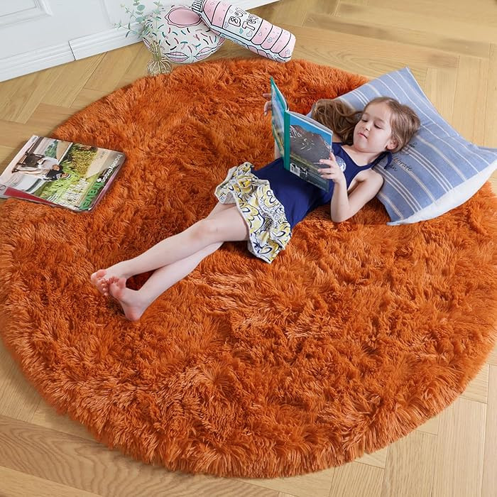 Amdrebio Burnt Orange Round Circle Rug 4Ft for Bedroom Living Room Aesthetic, Fluffy Fuzzy Furry ... | Amazon (US)
