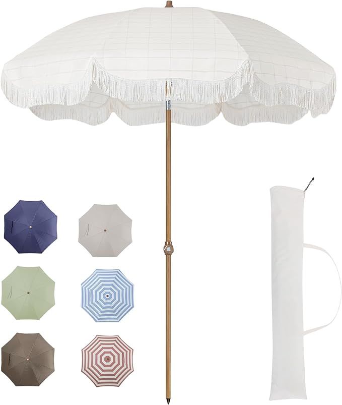 Tempera 7ft Outdoor Patio Umbrella with Carry Bag,Beach Umbrella with Fringe|Vintage Tassel Umbre... | Amazon (US)
