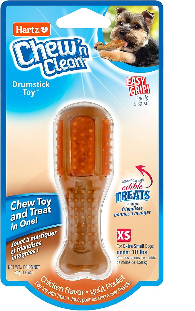 Hartz Chew ‘n Clean Chew Toy and Treat in One Chicken Flavored Drumstick Dog Toy, Extra Small | Amazon (US)