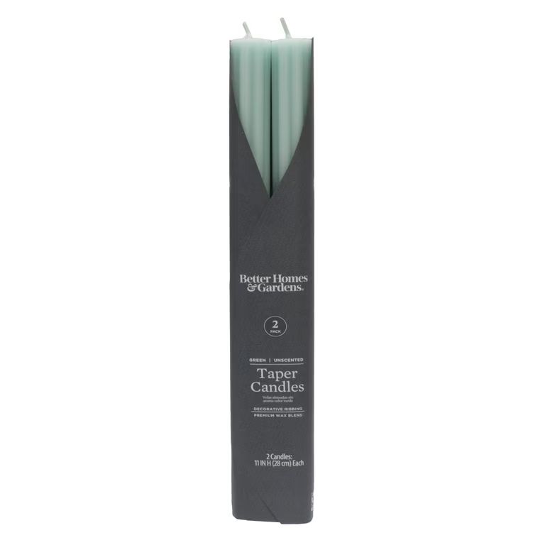 Better Homes & Gardens Unscented Taper Candles, Green, 2-Pack, 11 inches Height | Walmart (US)