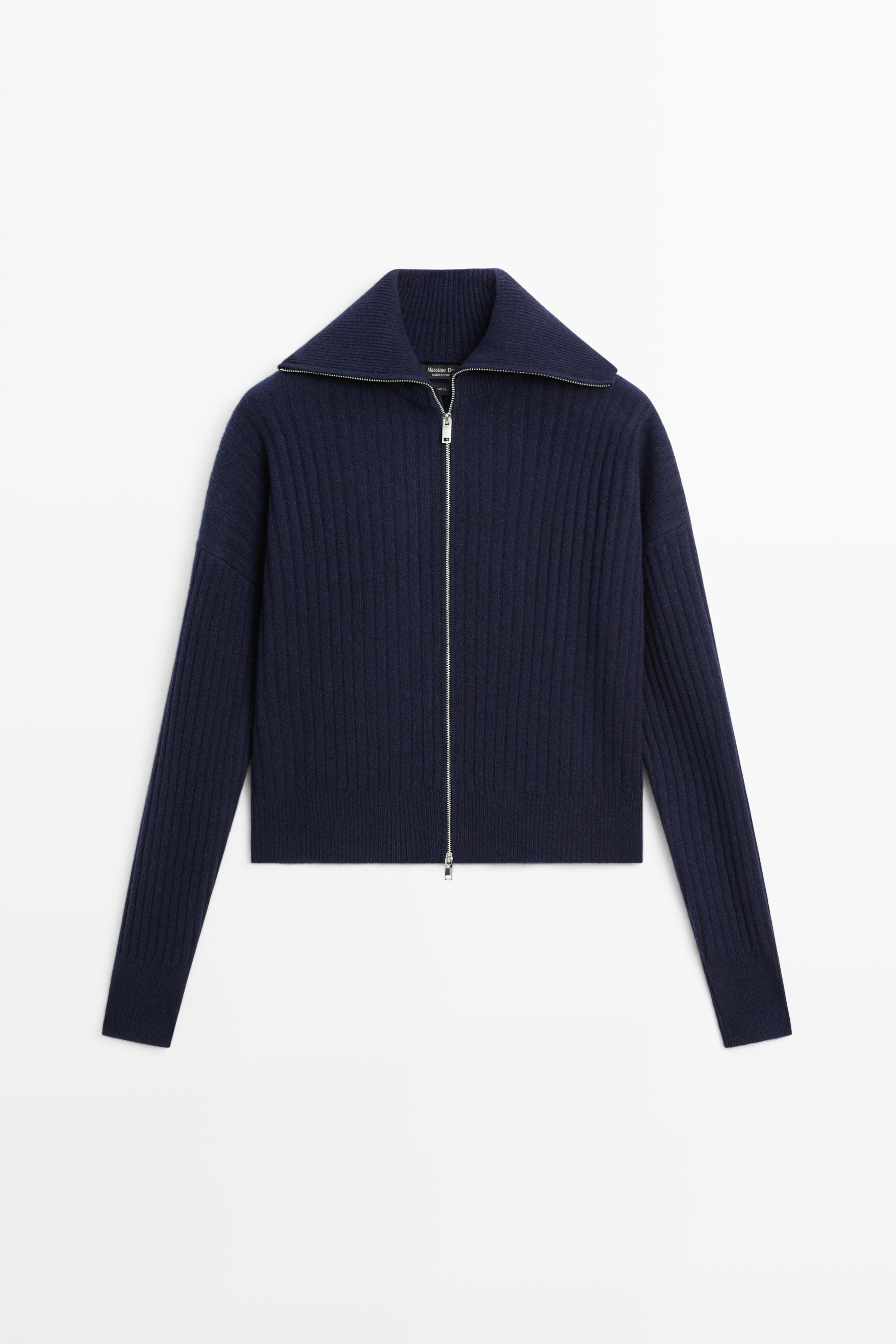 100% wool knit zip-up cardigan | Massimo Dutti UK