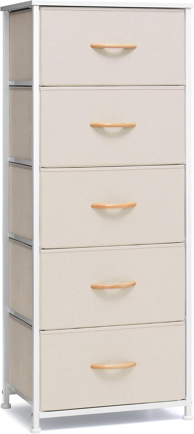 Vertical Dresser Storage Tower - Sturdy Steel Frame, Wood Top, Easy Pull Fabric Bins - Organizer ... | Amazon (US)