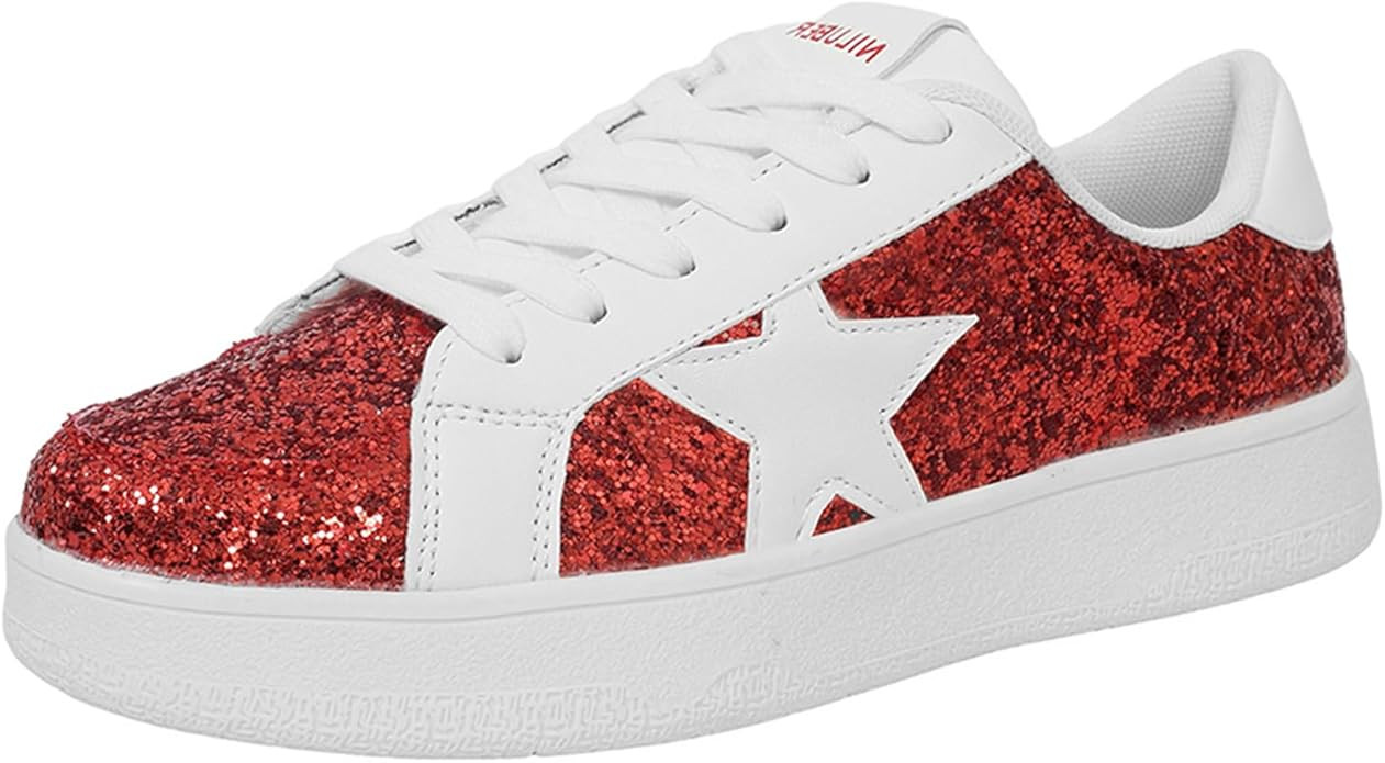 Niluber Star Sneakers for Women Low Top Comfortable Cushioned White Gold Sliver Leopard Platform ... | Amazon (US)