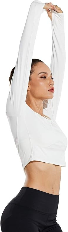 BALEAF Women's Long Sleeve Crop Top Thumb Hole Scoop Neck Workout Yoga Athletic T Shirts Quike Dr... | Amazon (US)