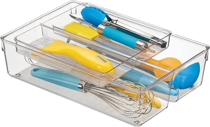 mDesign Stackable Kitchen Storage Drawer Organizer Bin with Top Nesting Tray - Divided Compartmen... | Amazon (US)