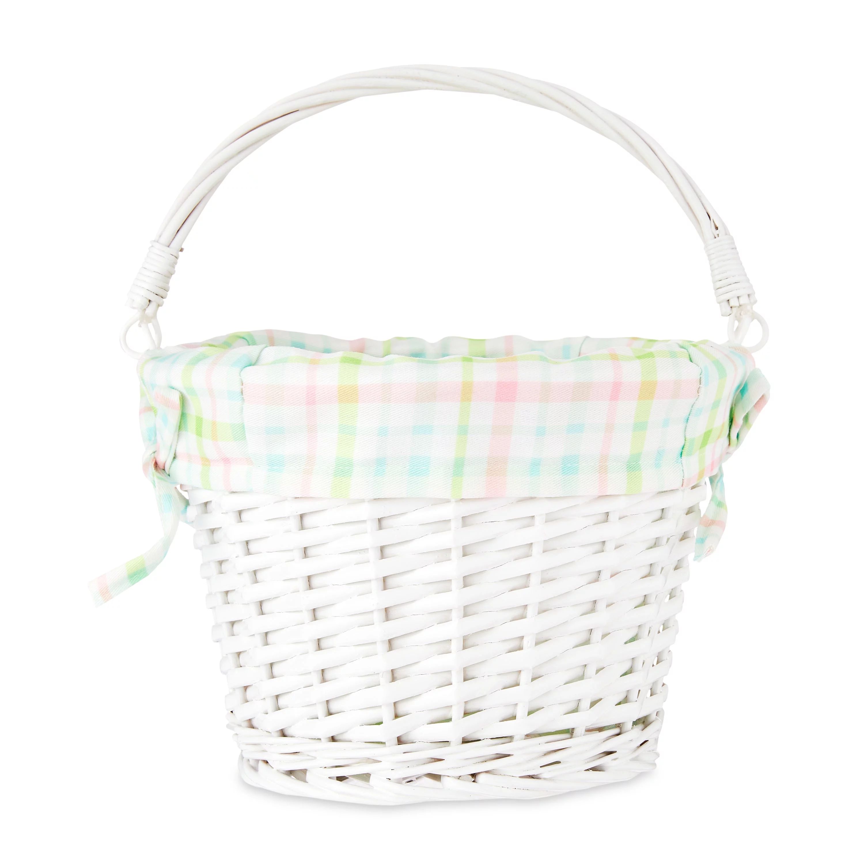 Way to Celebrate Easter Medium Round White Willow Basket with Plaid Liner | Walmart (US)