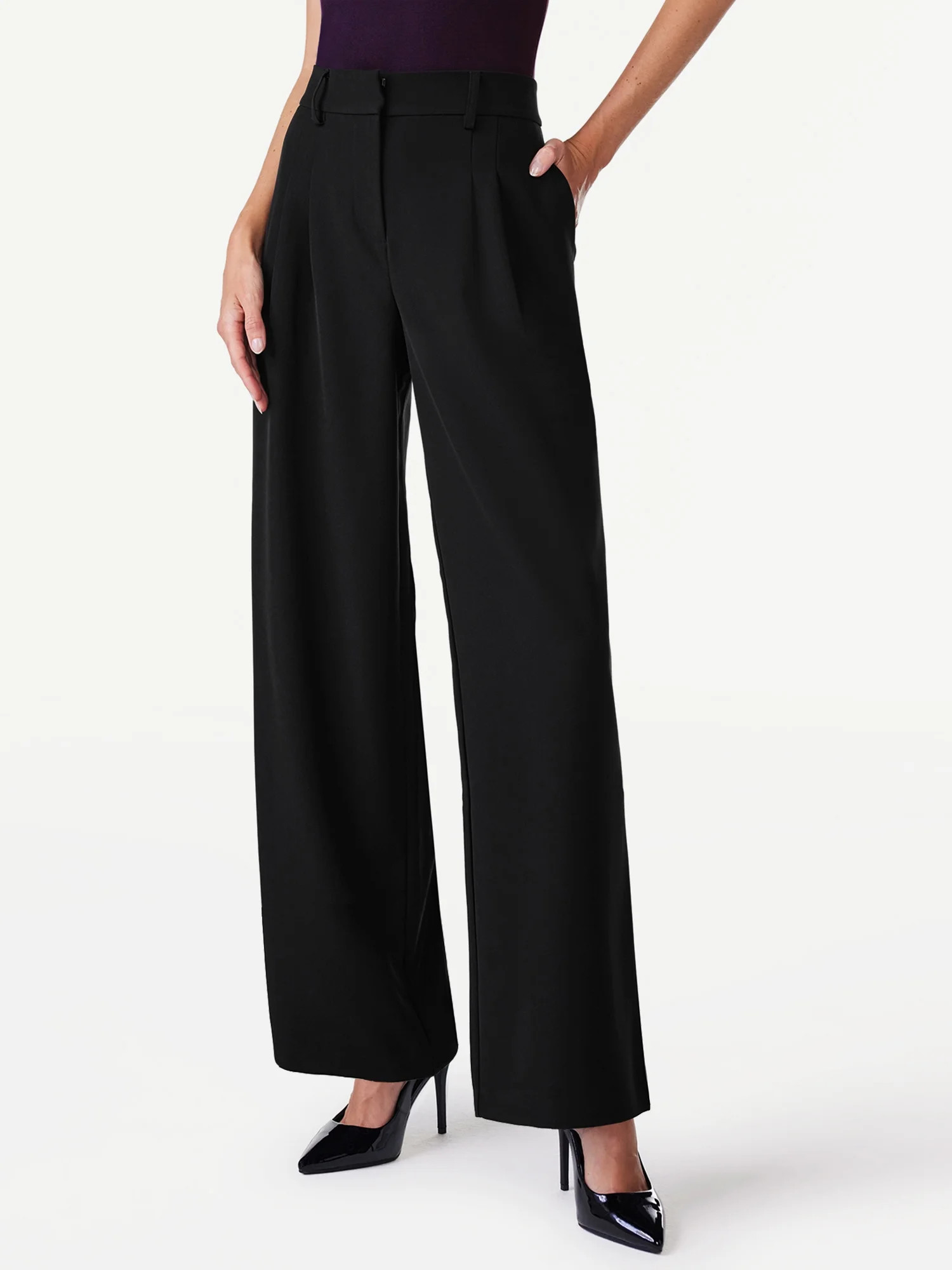 Scoop Women’s Wide Leg Trousers with Elastic Back Waist, Sizes XS-XXL | Walmart (US)