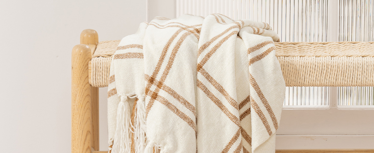 EVERGRACE Plaid Chenille Throw Blanket for Couch, Super Soft Cozy Decorative Windowpane Grid Plai... | Amazon (US)