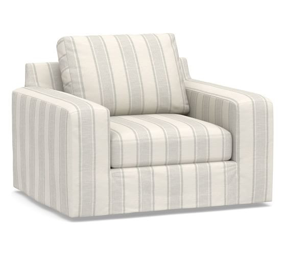 Big Sur Square Arm Slipcovered Swivel Chair | Pottery Barn (US)