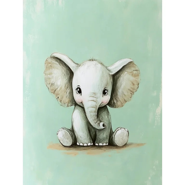Cute Baby Elephant Canvas Painting， Suitable for Nursery Decor， Living Room Decor， Bedroom ... | Walmart (US)