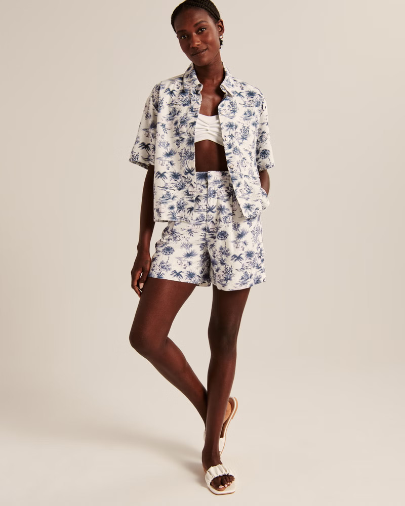 90s Cropped Boxy Linen-Blend Button-Up Shirt | Abercrombie & Fitch (US)