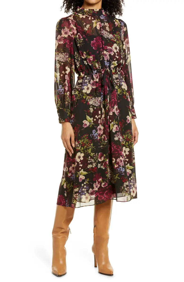 Floral Long Sleeve A-Line Dress | Nordstrom