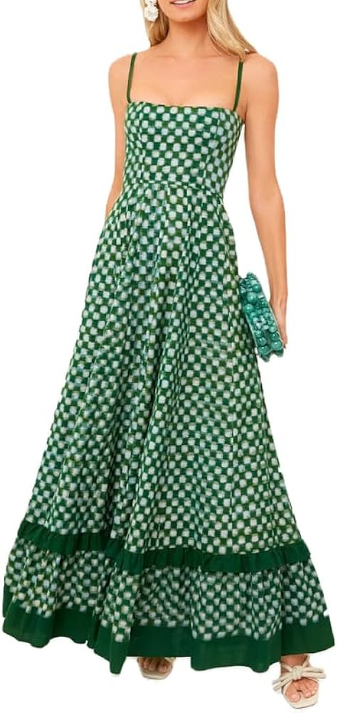 Women Graphic Maxi Cami Dress Spaghetti Strap Floral Boho Long Dress Flowy Summer Holiday Beach D... | Amazon (US)